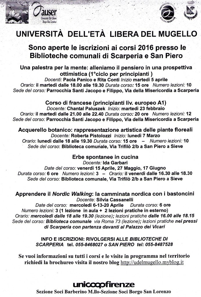 Corsi Scarperia e San Piero 1° semestre 2016
