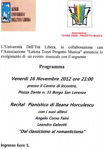 Recital pianistico 16 novembre 2012